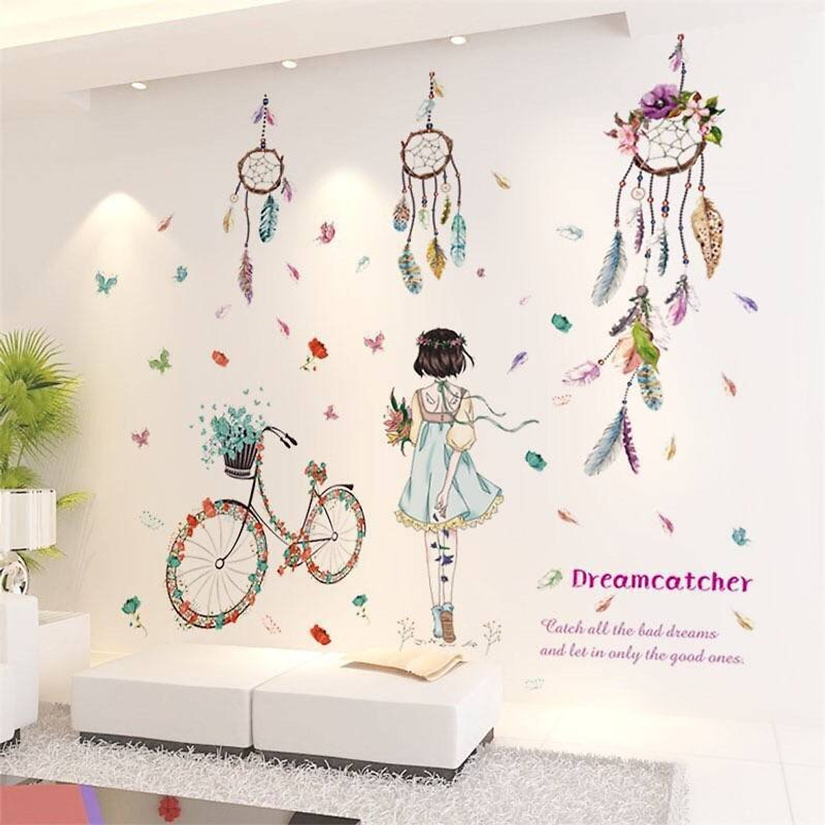 Mua Decal dán tường phòng ngủ dễ thương combo cô gái và dreamcatcher tại  CẢNH ĐÔNG