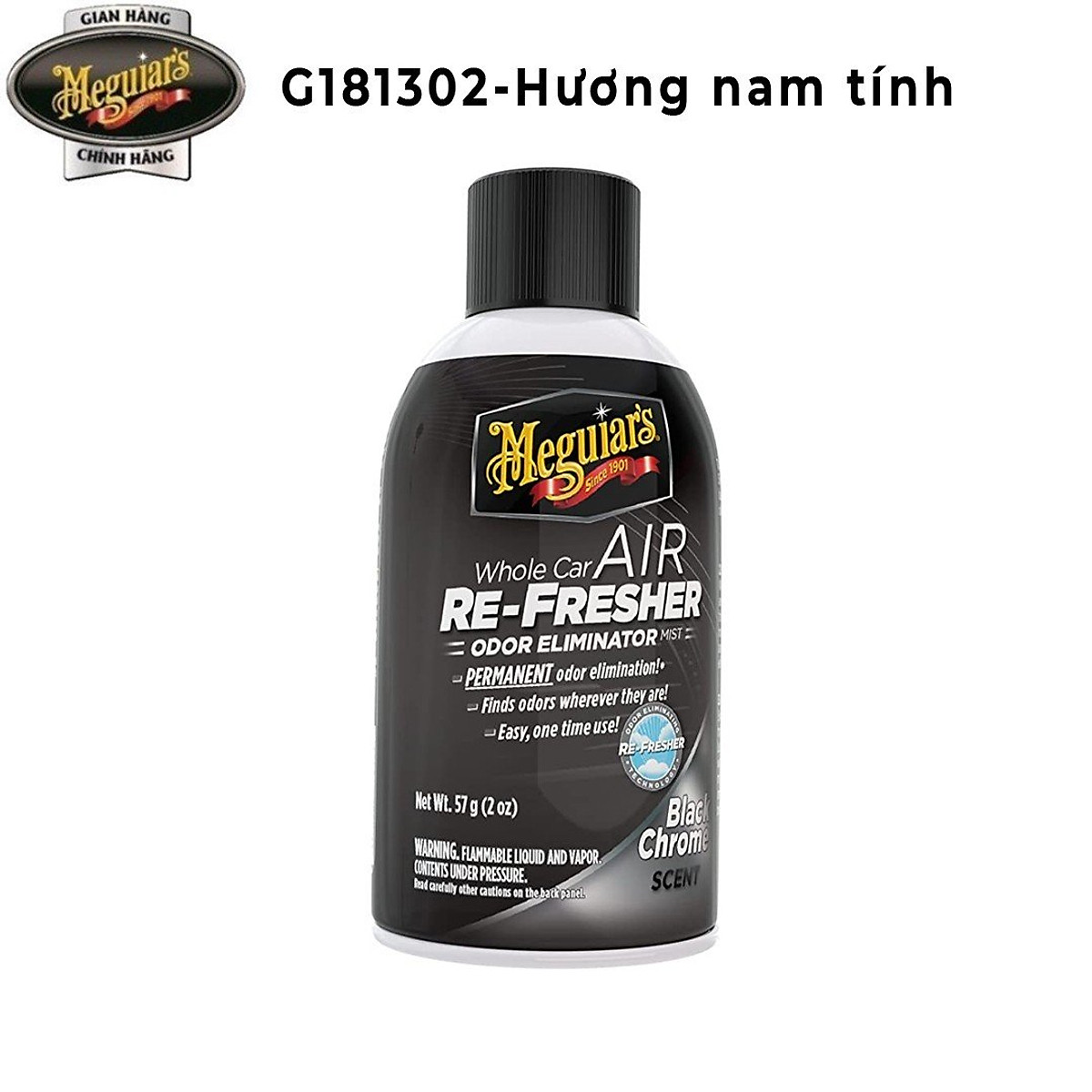 Meguiar's Xịt khử mùi, diệt khuẩn nội thất ô tô Mùi hương nam tính ( xịt khử mùi ô tô) - Air Refesher - Black Chrome Scent - G181302, 57 g