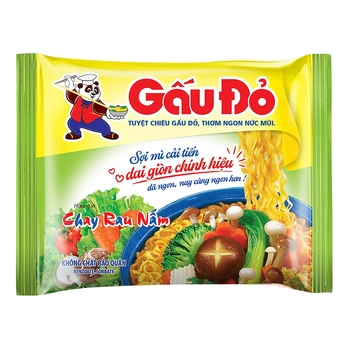 Thùng 30 Gói Mì Gấu Đỏ Chay Rau Nấm 63g