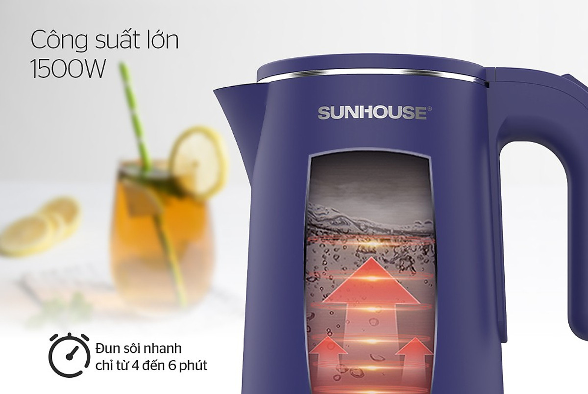 Ấm Siêu Tốc Inox 2 Lớp 1.8L Sunhouse SHD1355 - Hàng Chính Hãng