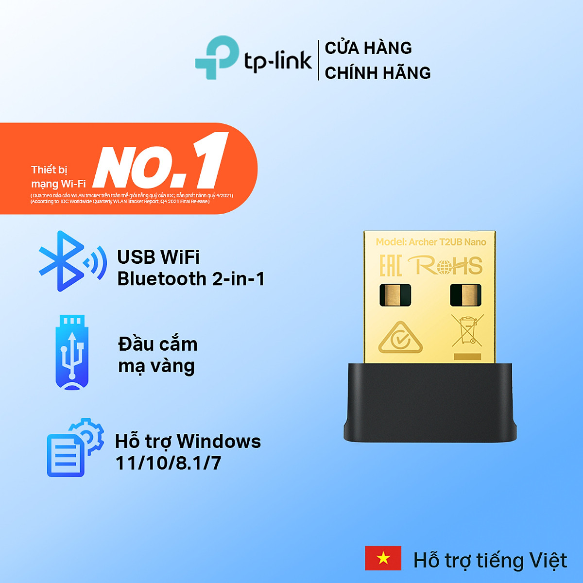Bộ Chuyển Đổi USB Wifi Bluetooth TP-Link Archer T2UB Nano Chuẩn AC 600Mbps - Hàng Chính Hãng