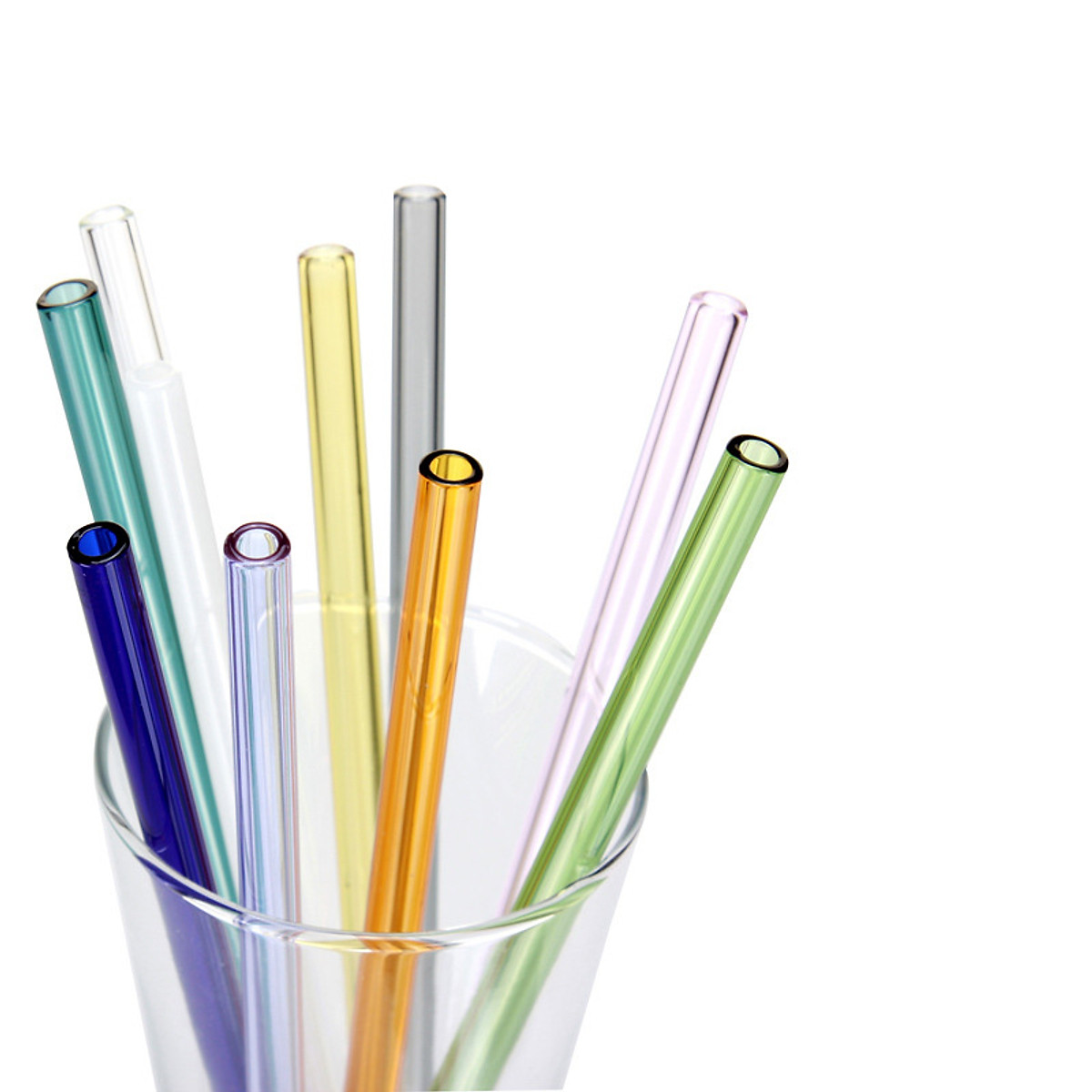 Bộ 4 Ống Hút Thủy Tinh Chịu Nhiệt (2 Cong + 2 Thẳng) + 2 Cọ Rửa + 1 Túi Vải