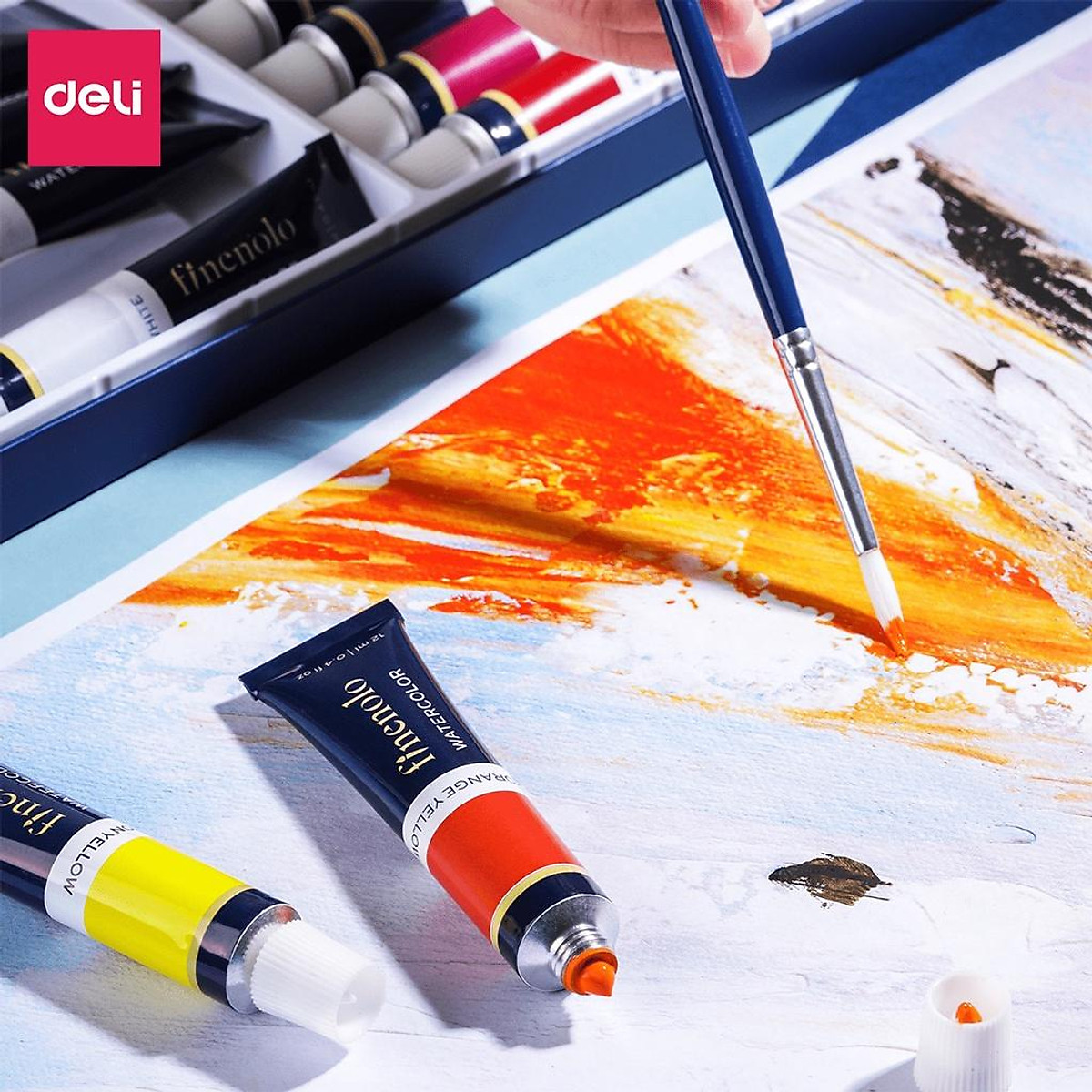 Hộp Màu Nước Acrylic Dạng Tuýp 5ml Cao Cấp BST Finenolo Chuyên Nghiệp Deli - Tô Đất Sét, Đất Nặn Tự Khô, Vẽ Túi Vải Tote, Quần Áo DIY, Giày, Tranh Tường, Đa Chất Liệu, Tươi Sáng, Nhanh Khô - Nhiều Phân Loại - EC19