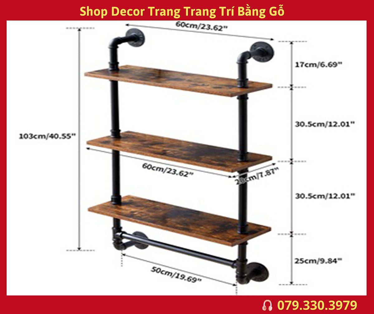 Kệ ống nước Nội Thất , Kệ treo tường 3 tầng trang trí ,decor phòng bếp nhà tắm, phòng khách tại E3 Audio Miền Nam