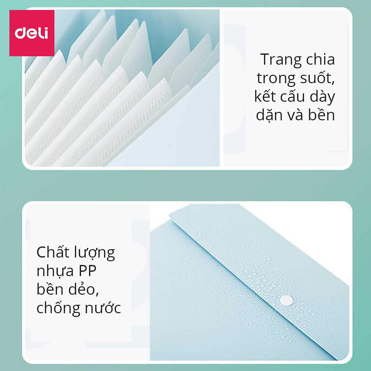 Cặp đựng tài liệu A4 Deli - 8 ngăn phân trang - file lưu trữ tài liệu - linfini - Xanh Dương / Trắng - 72456