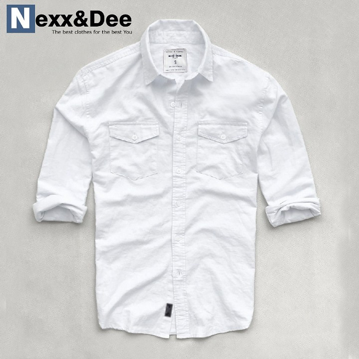 Áo sơ mi nam tay dài hai túi công sở màu trắng vải oxford denim cao Áo Sơ Mi Nam Tay Dài Hai Túi Công Sở Màu Trắng Vải Oxford Denim Cao
