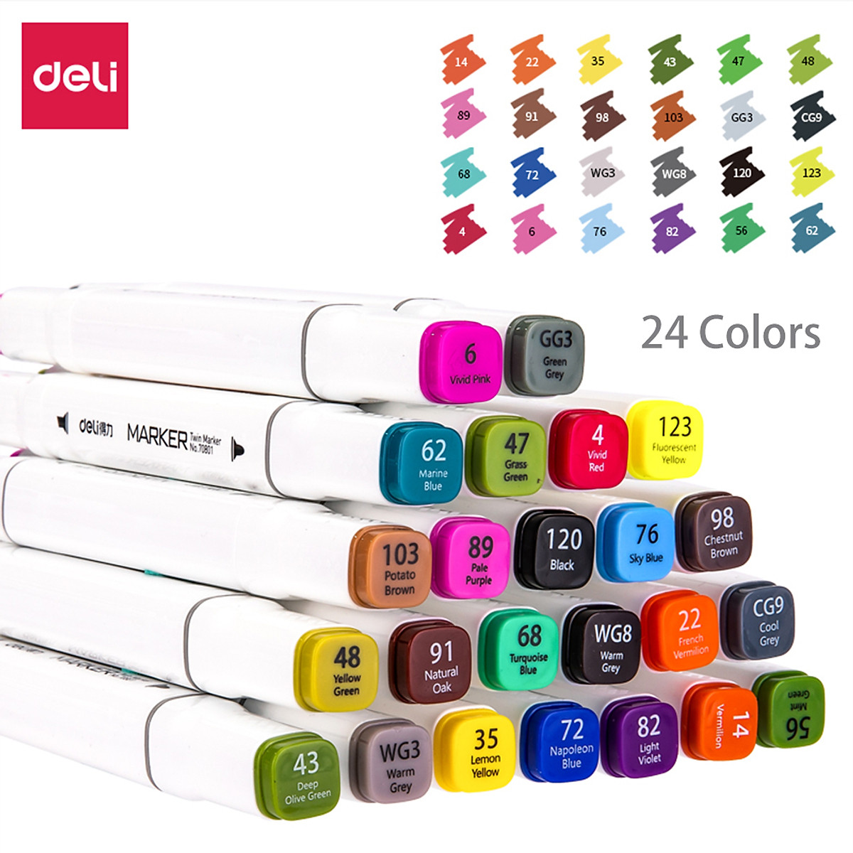 Deli Colorful Marker 12/24 Colors Double Head Use Professional Painting Pen  Kit Rectangle Pen Holder