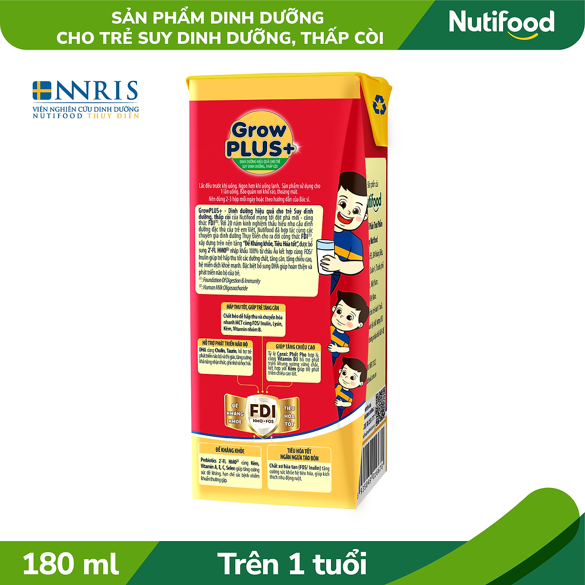 Thùng Sữa bột Pha Sẵn GrowPLUS+ Suy Dinh Dưỡng (đỏ) (48 hộp 180ml)
