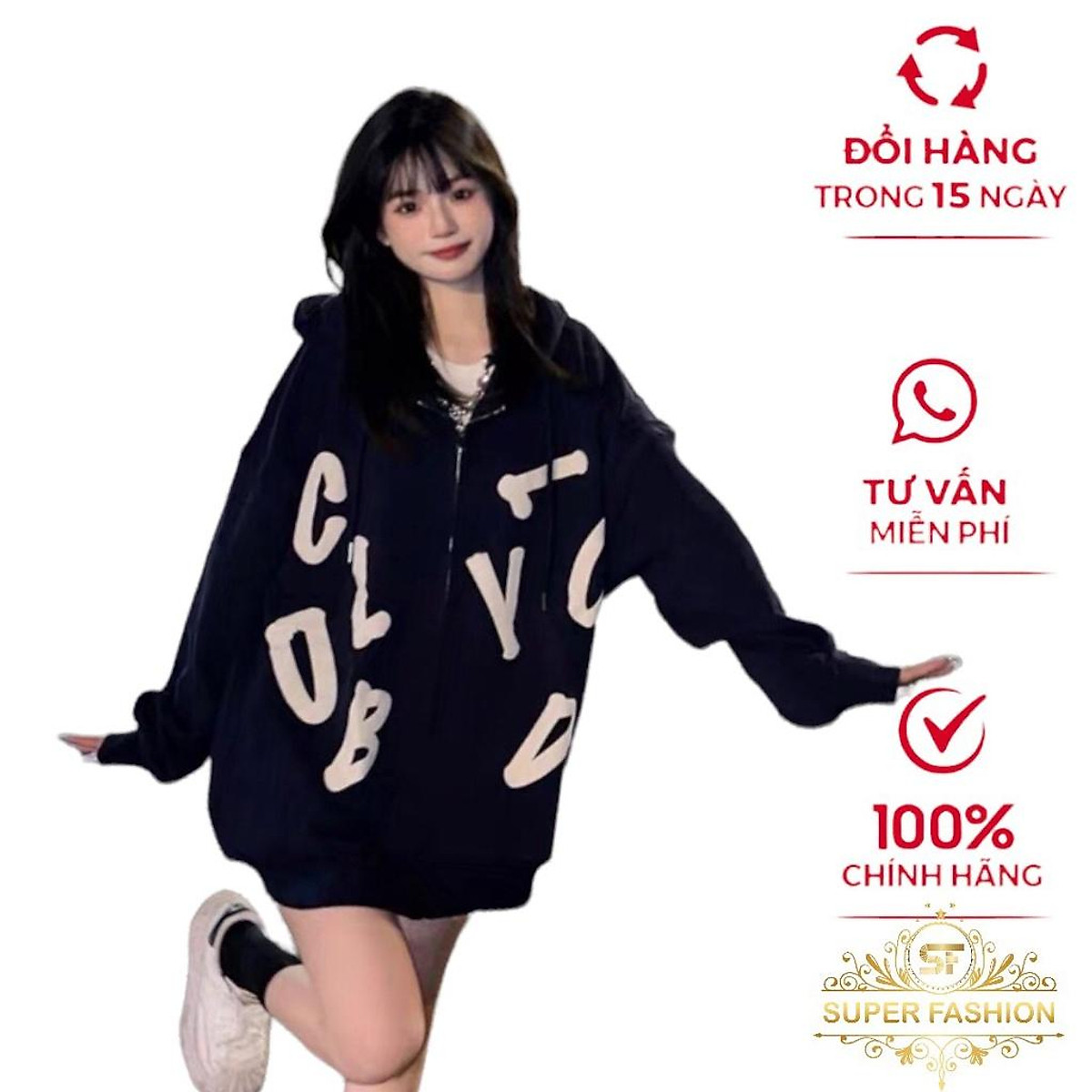 Áo Khoác Nữ CadiganNút Cài In Chữ Cái Form Rộng Mặc Đẹp Dáng Xinh Phong Cách FASHION