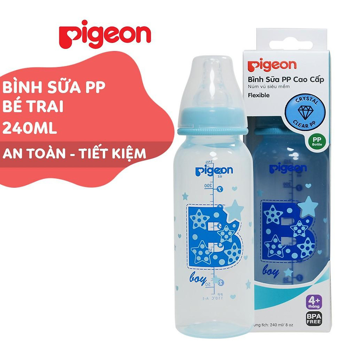 Bình sữa cổ hẹp PP cao cấp bé trai Pigeon 120ml/ 240ml