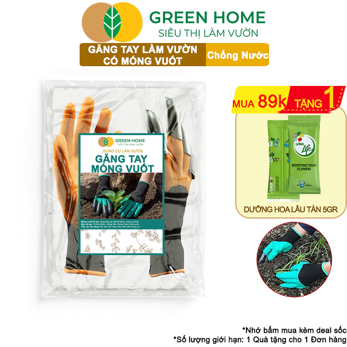 Găng tay làm vườn, có móng vuốt, độ bền cao, chống thấm nước, đào, xới đất, dễ vệ sinh |Greenhome