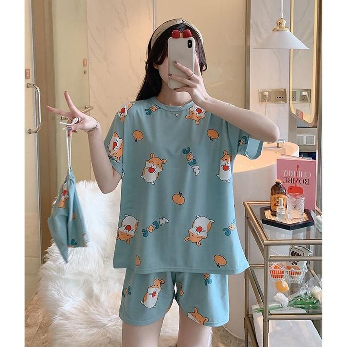 Bộ Kimono Cộc Tay Nữ Set pijama buộc nơ in hình cute quần áo ngủ mặc ở nhà  mùa hè Ulzzang HOT  Giá Sendo khuyến mãi 59000đ  Mua ngay 