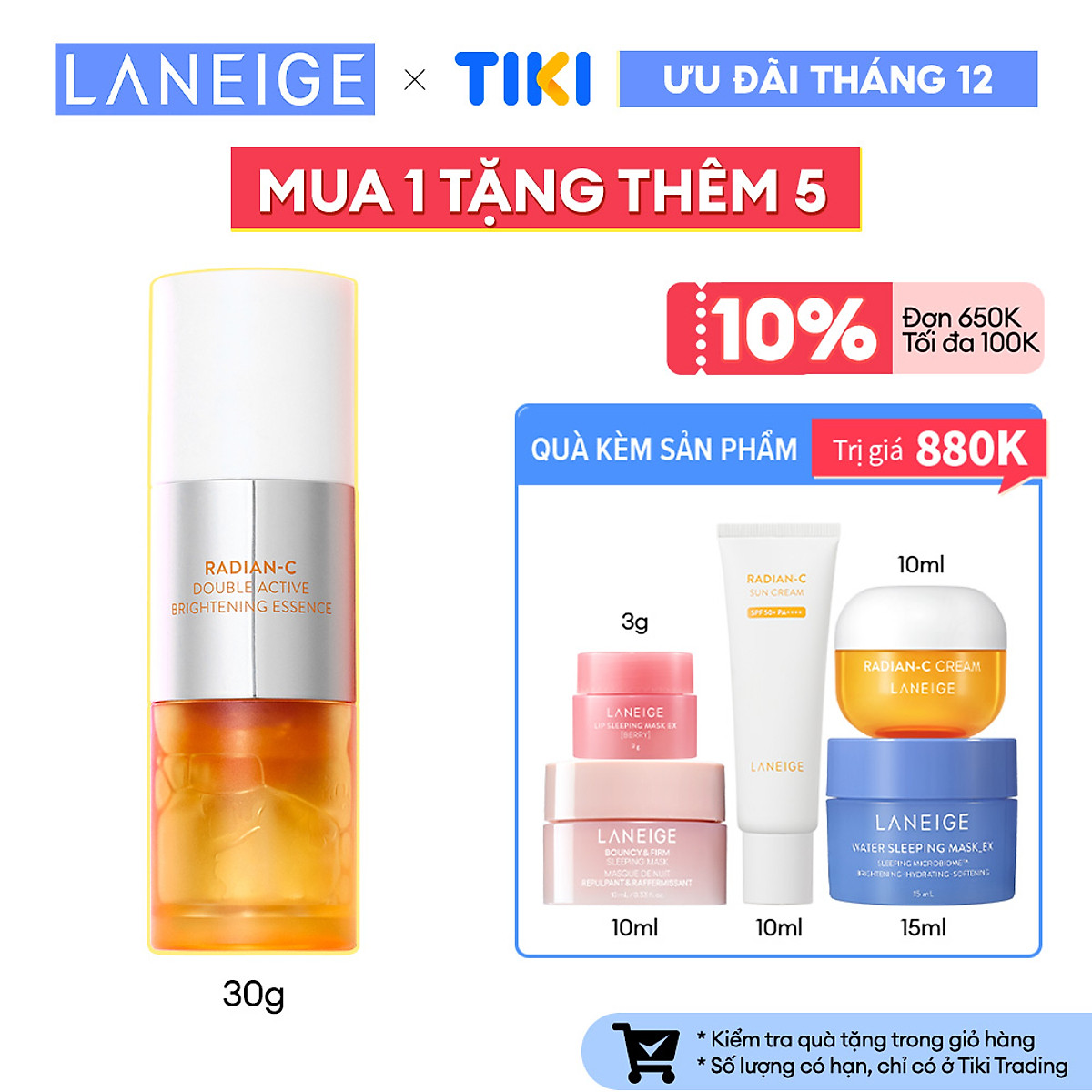 Tinh Chất Phục Hồi và Dưỡng Sáng Da Chuyên Sâu Laneige Radian-C Double Active Brightening Essence 30G