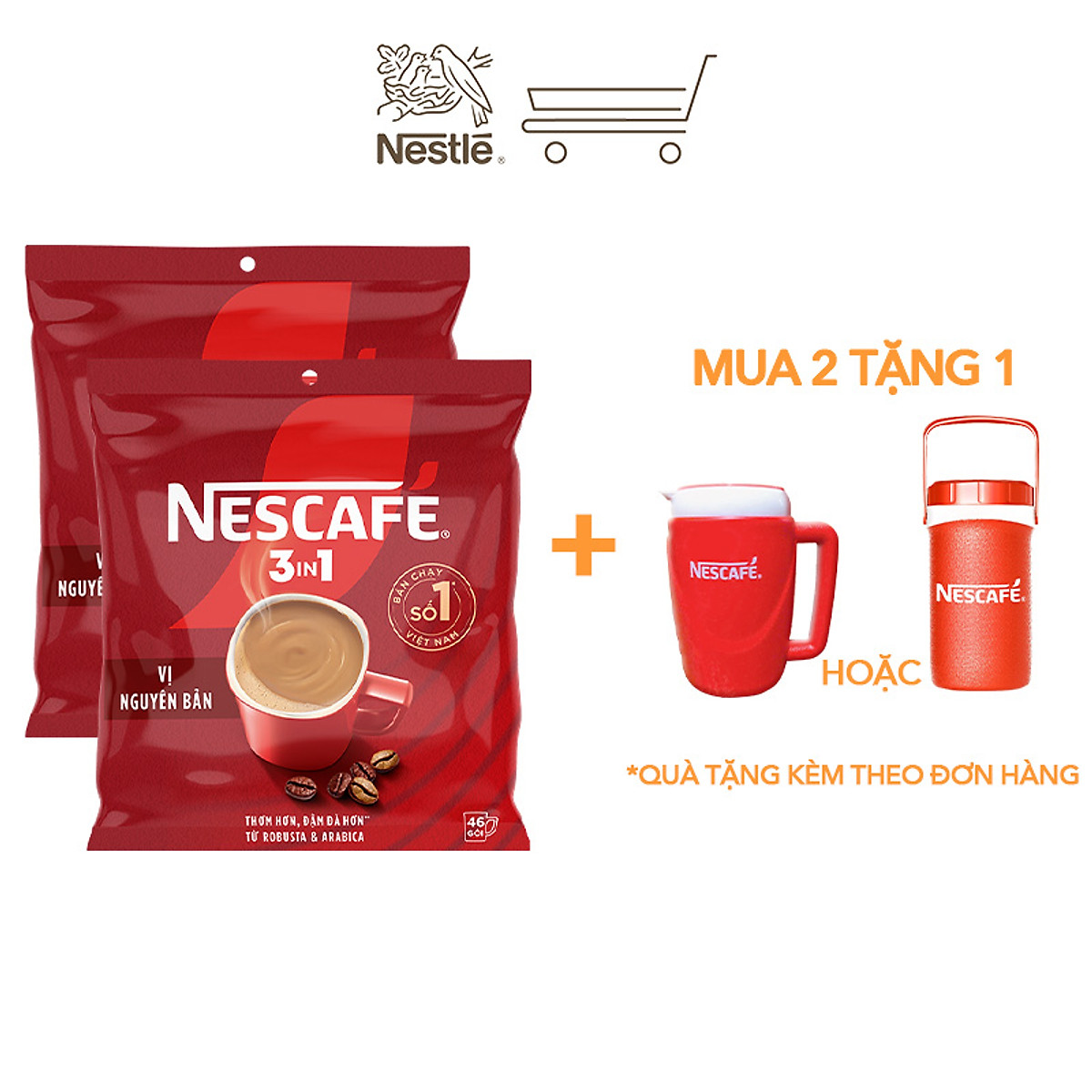 Combo 2 Bịch NESCAFE 3IN1 Công thức cải tiến - VỊ NGUYÊN BẢN Bịch 46 gói