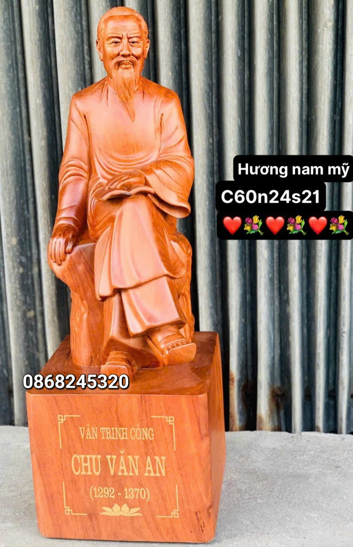 Tượng chu van an bẳng gỗ hương kt cao 60×24×21cm