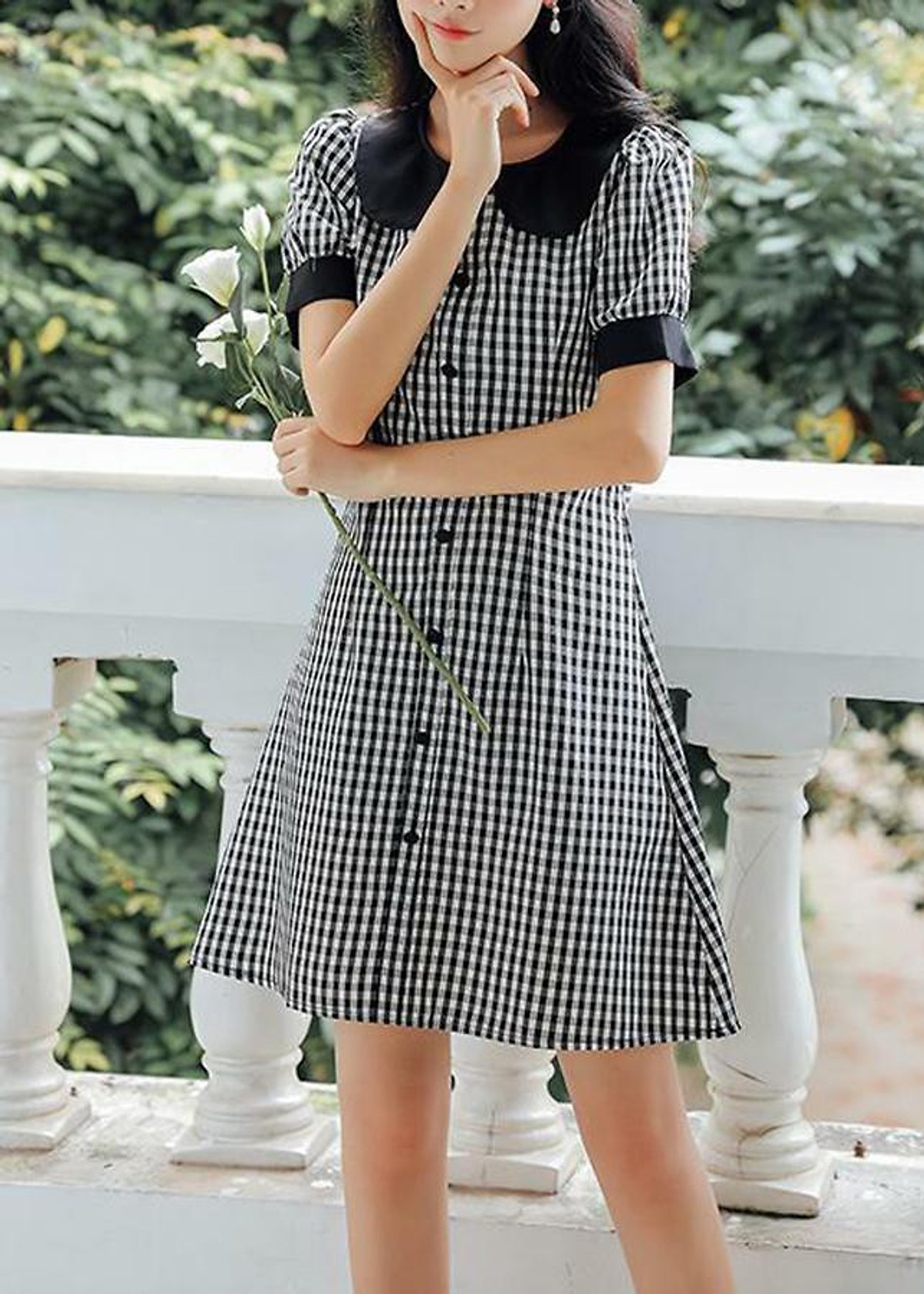 Đầm Xòe Dạo Phố Kiểu Đầm Xòe Caro Phối Nút Xinh Xắn ROMI 3111