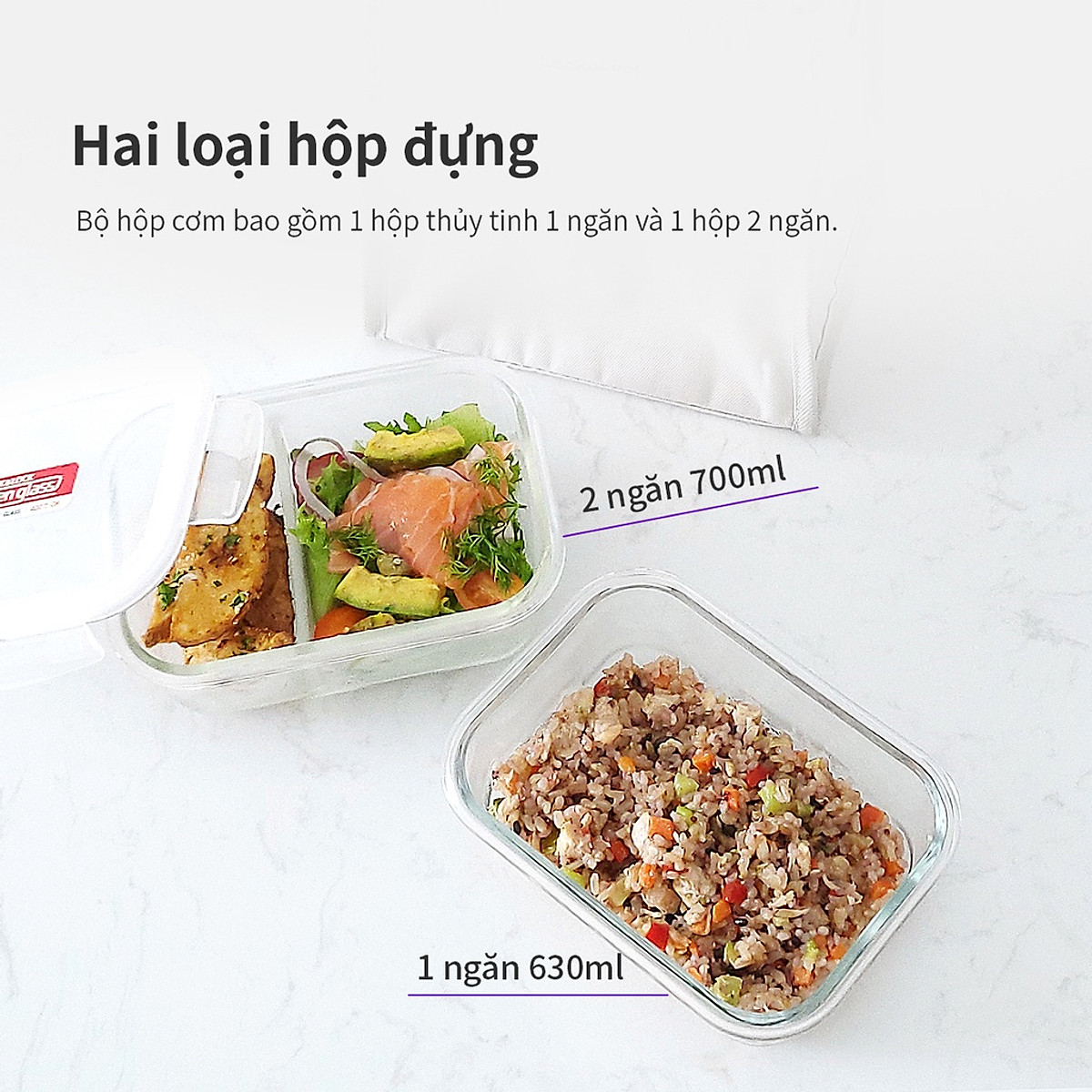 Bộ túi hộp cơm thủy tinh Lock&Lock 3EA LLG429DS2