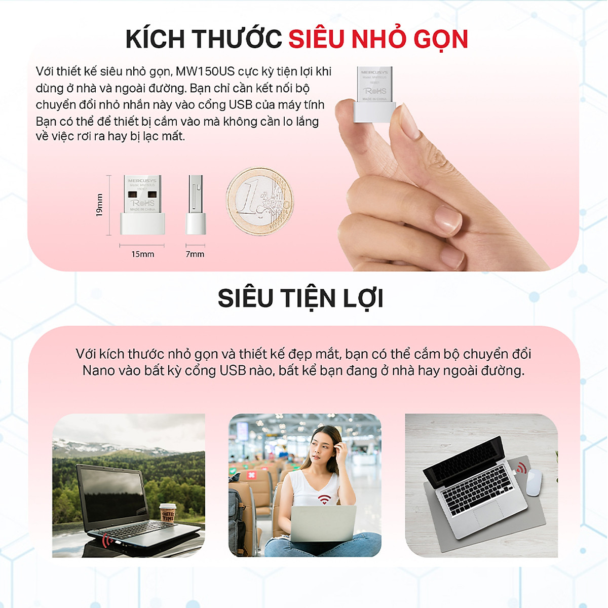 Bộ Chuyển Đổi Wifi Mercusys MW150US USB Wifi Nano N150 - Hàng Chính Hãng