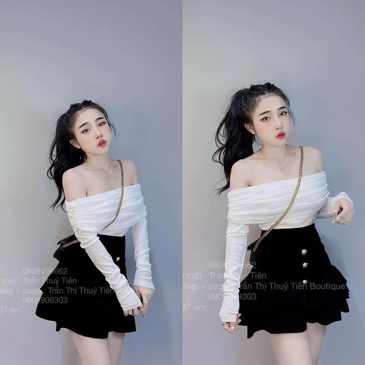 Mua Set Áo Trễ Vai Mix Chân Váy Nhung Đuôi Cá Siêu Xinh Có Ảnh Thật Kèm  Video  TrắngS tại Thời trang nữ PTP Store