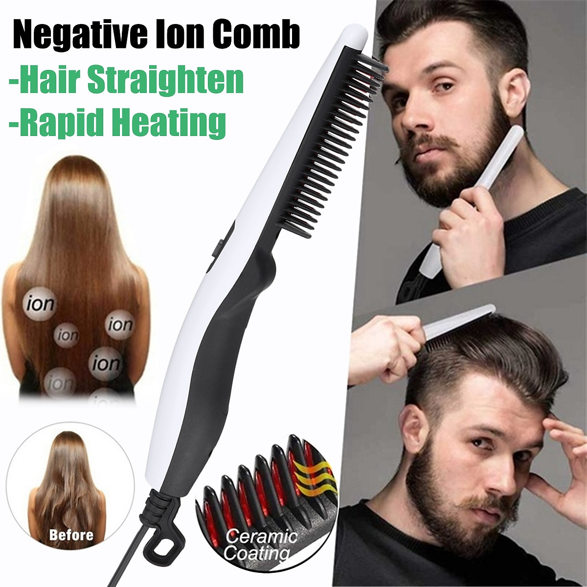 Mua Professional Electric Negative Ion Hair Straightener Comb For Men Multifunctional Brush Beard Hair Quick Brush Styler Comb (Women & Men) Mua Professional Electric Negative Ion Hair Straightener Comb For Men Multifunctional Brush Beard Hair Quick Brush Styler Comb (Women & Men)