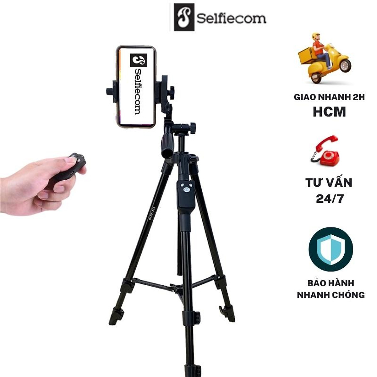 Chân đế tripod dùng cho điện thoại và máy ảnh Selfiecom TTX-6218 - Có Remote chụp ảnh và túi đựng tiện lợi - Hàng chính hãng