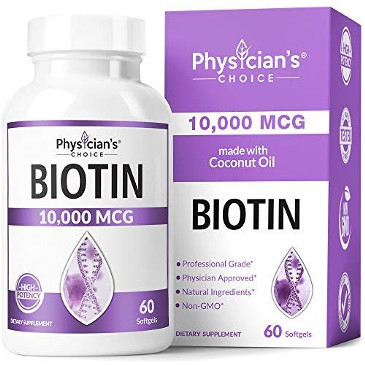 Biotin 10000mcg with Coconut Oil for Hair Growth, Natural Hair, Skin and Nails Vitamins - High Potency Biotin 10000mcg with Coconut Oil for Hair Growth, Natural Hair, Skin and Nails Vitamins - High Potency
