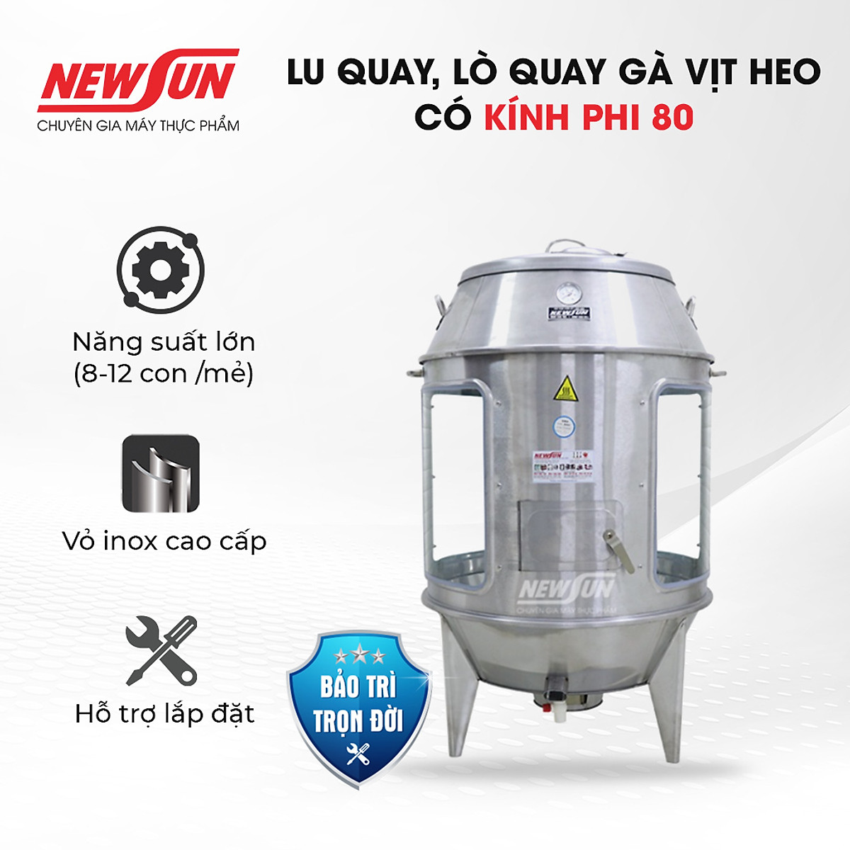 Lò Quay Gà Vịt Bằng Than Có Kính 80 - Bếp nướng, vỉ nướng