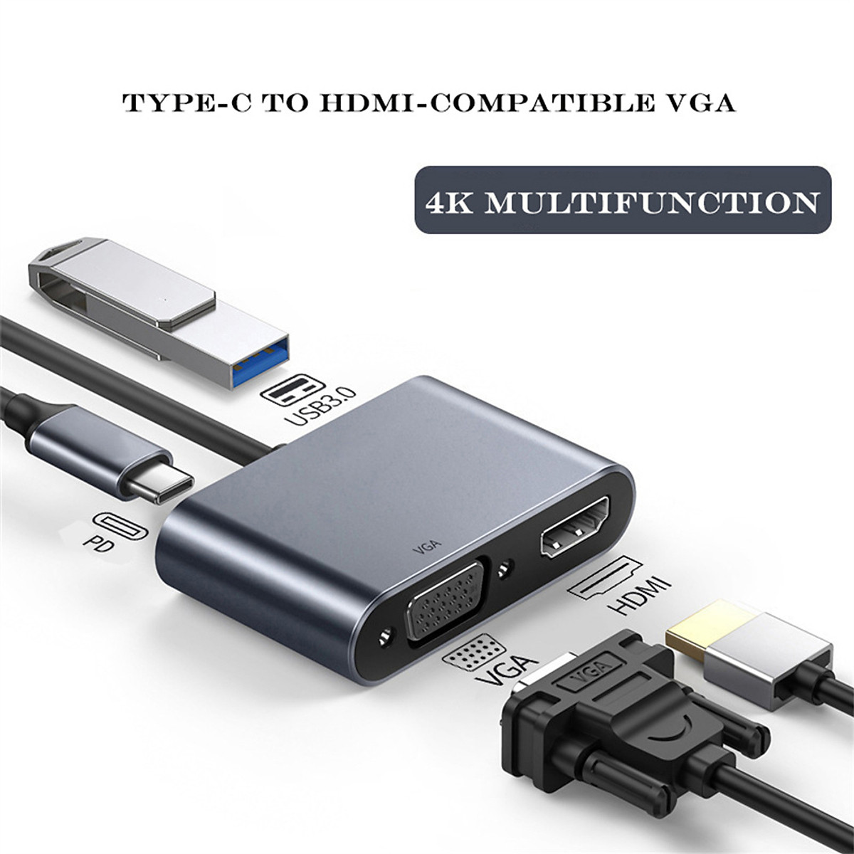 Cáp chuyển Đổi USB Type-c ra 4 cổng HDMI/ VGA/ USB và cổng sạc hỗ trợ chế độ Dex - UHV41160 Hàng Chính Hãng