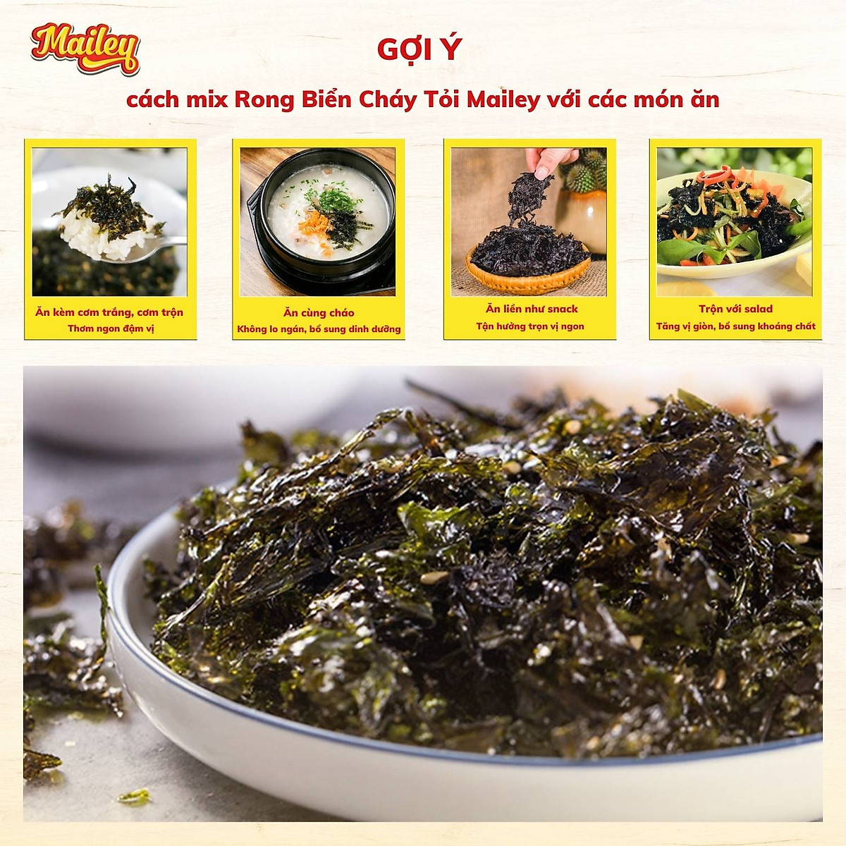 Rong biển cháy tỏi Mailey Hũ 200g - Rong biển ăn liền, ăn vặt, trộn cơm thơm ngon giàu dinh dưỡng