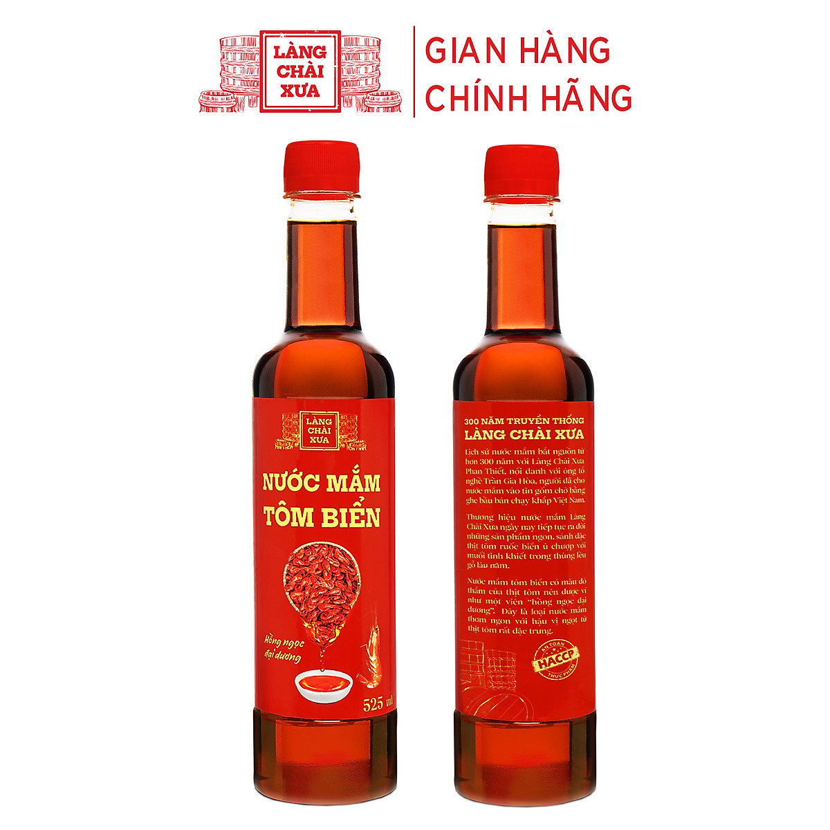 Đặc Sản Phan Thiết - Nước Mắm Tôm Biển Làng Chài Xưa 525Ml/Chai Hồng Ngọc Đại Dương 300 Năm Truyền Thống
