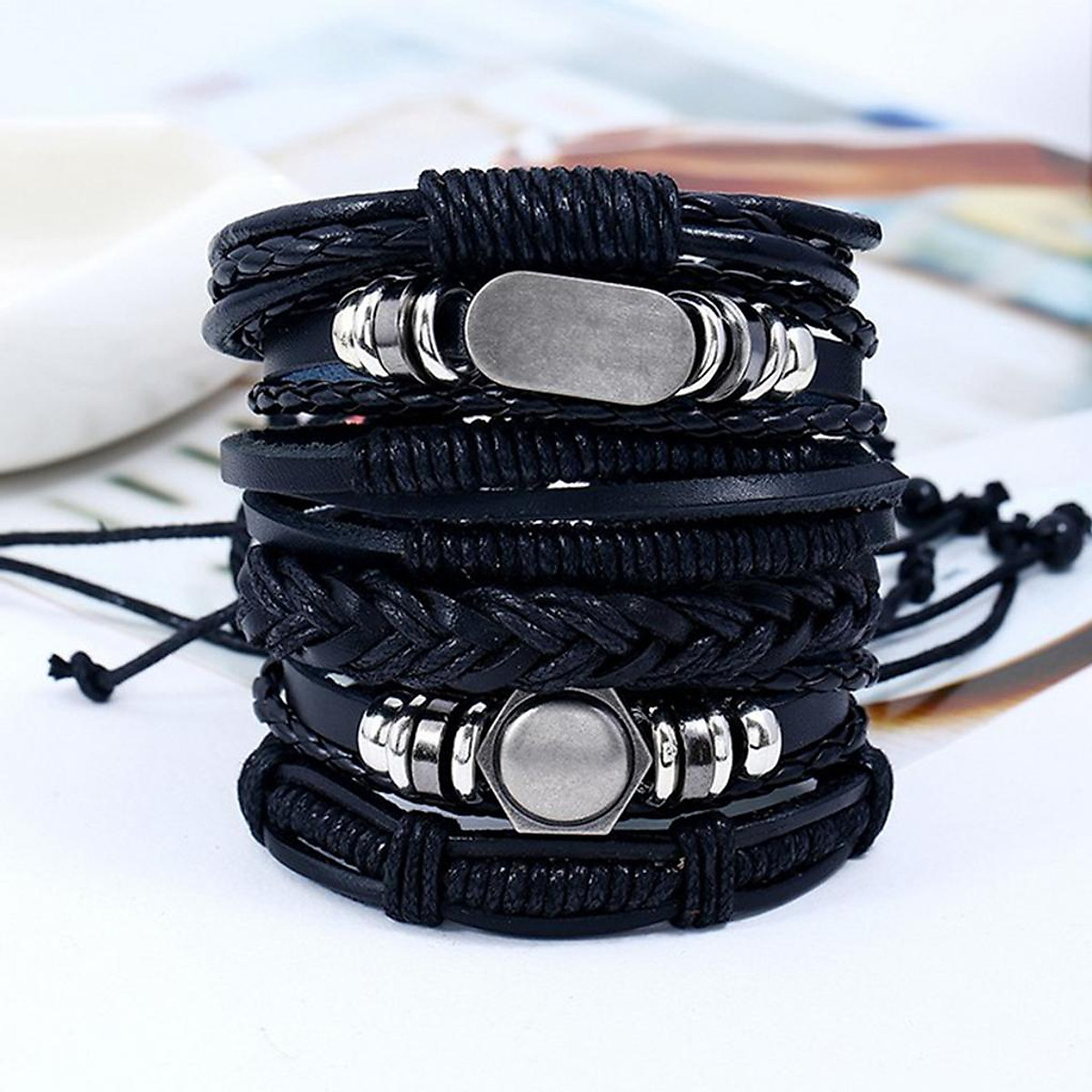 Personalised Men's Leather Engraved Beads Bracelet with Four Names –  ifshe.co.uk