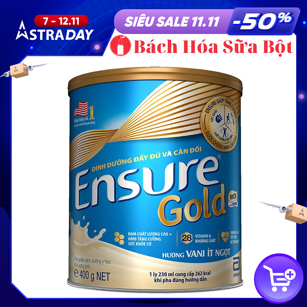 Sữa Bột Ensure Vani Ít Ngọt 400g