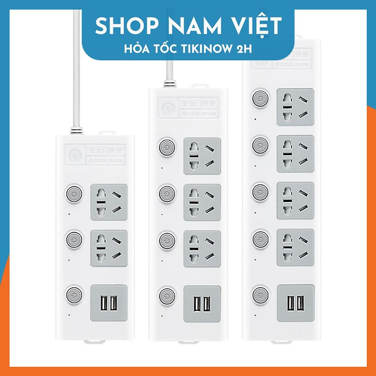 Ổ Cắm Điện Kèm Cổng USB Công Tắc Riêng Chịu Tải 2500W, Chống Giật, Chống Cháy