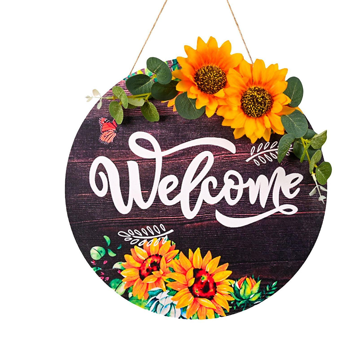 Sunflower Welcome Sign Wooden Plaque Signs Front Porch Door Hanging for Bar
