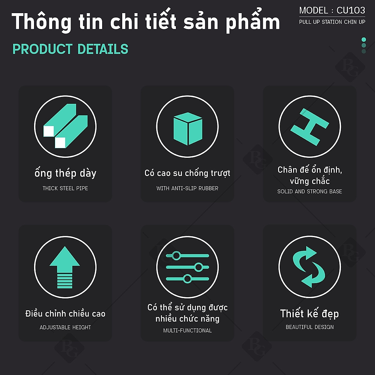BG Bộ xà đơn, xà kép CU103 đa năng cao cấp đa năng, dụng cụ tập thể dục phòng gym (hàng nhập khẩu)