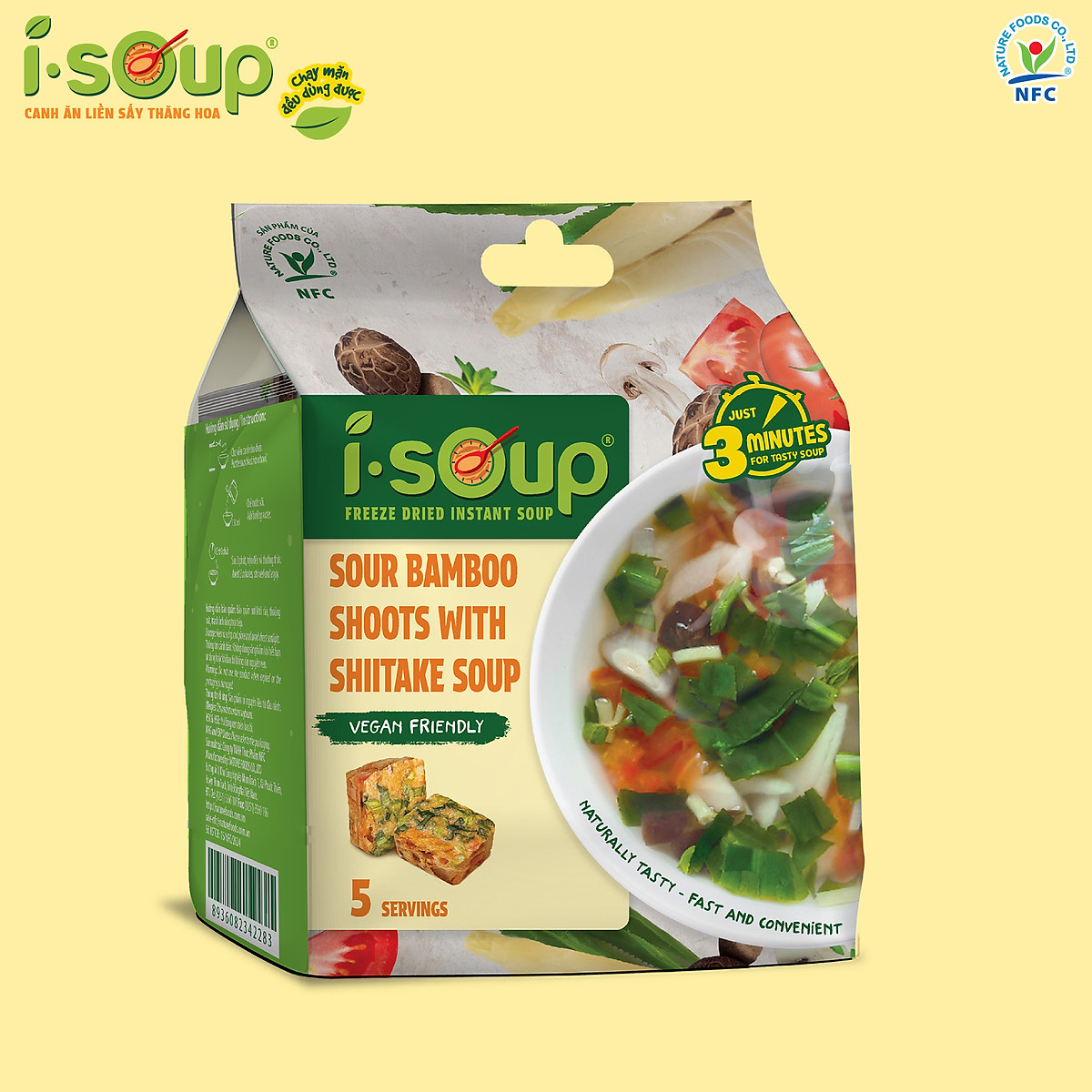 Canh Măng Chua Nấm Hương Ăn Liền ISOUP 50g 05 Viên - Viên Canh Ăn Liền Sấy Thăng Hoa