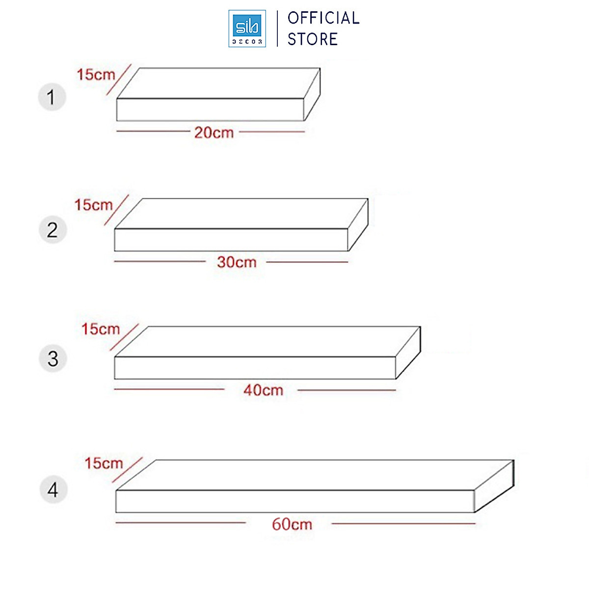 Set 4 Kệ Gỗ Treo Tường Thanh Ngang Trang Trí Phòng Khách Góc Làm Việc SIB Decor KT001-2346