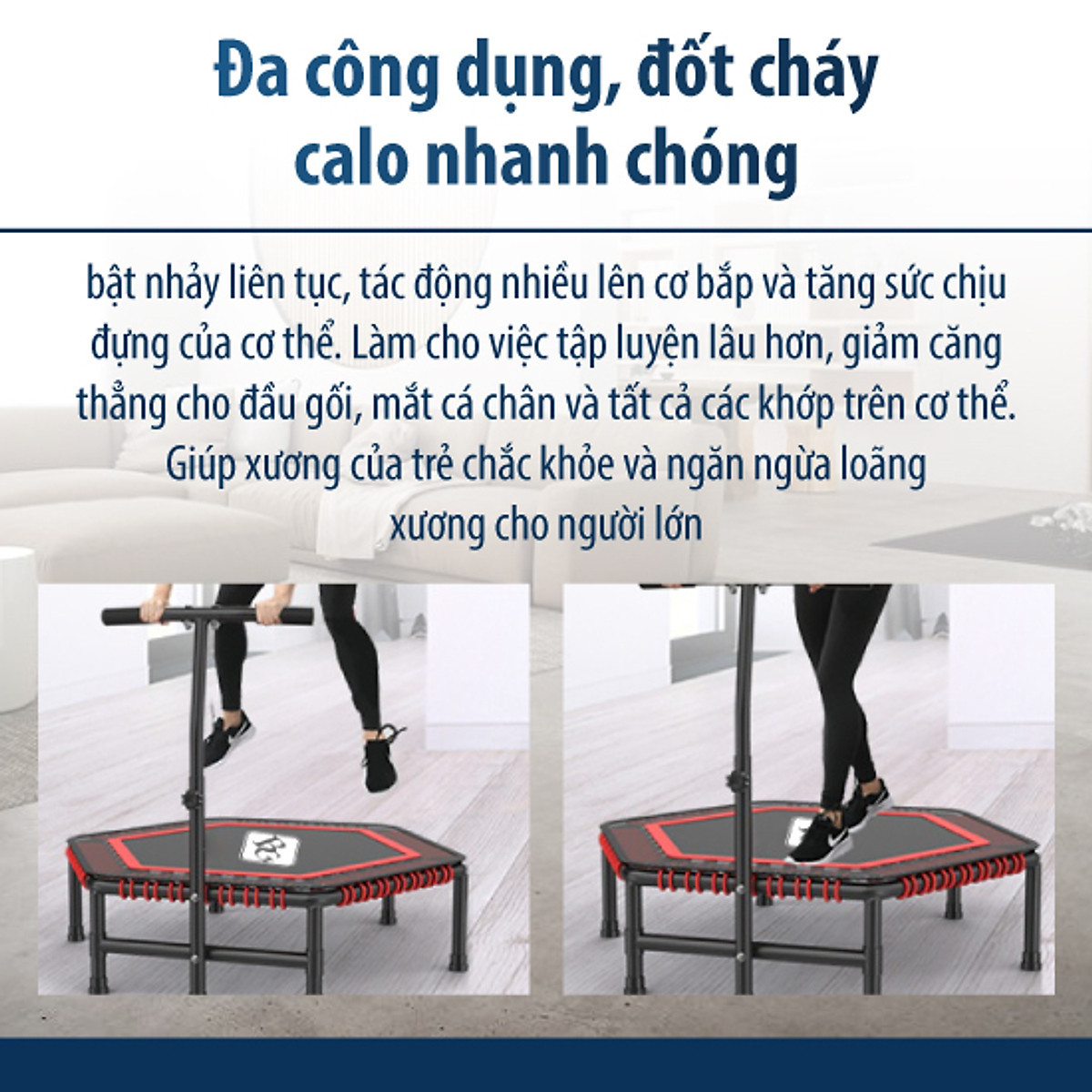 BG Sàn nhún, Đệm bật nhún cao cấp có tay cầm dành cho mọi lứa tuổi TRAMPOLINE 50INCH (hàng nhập khẩu)