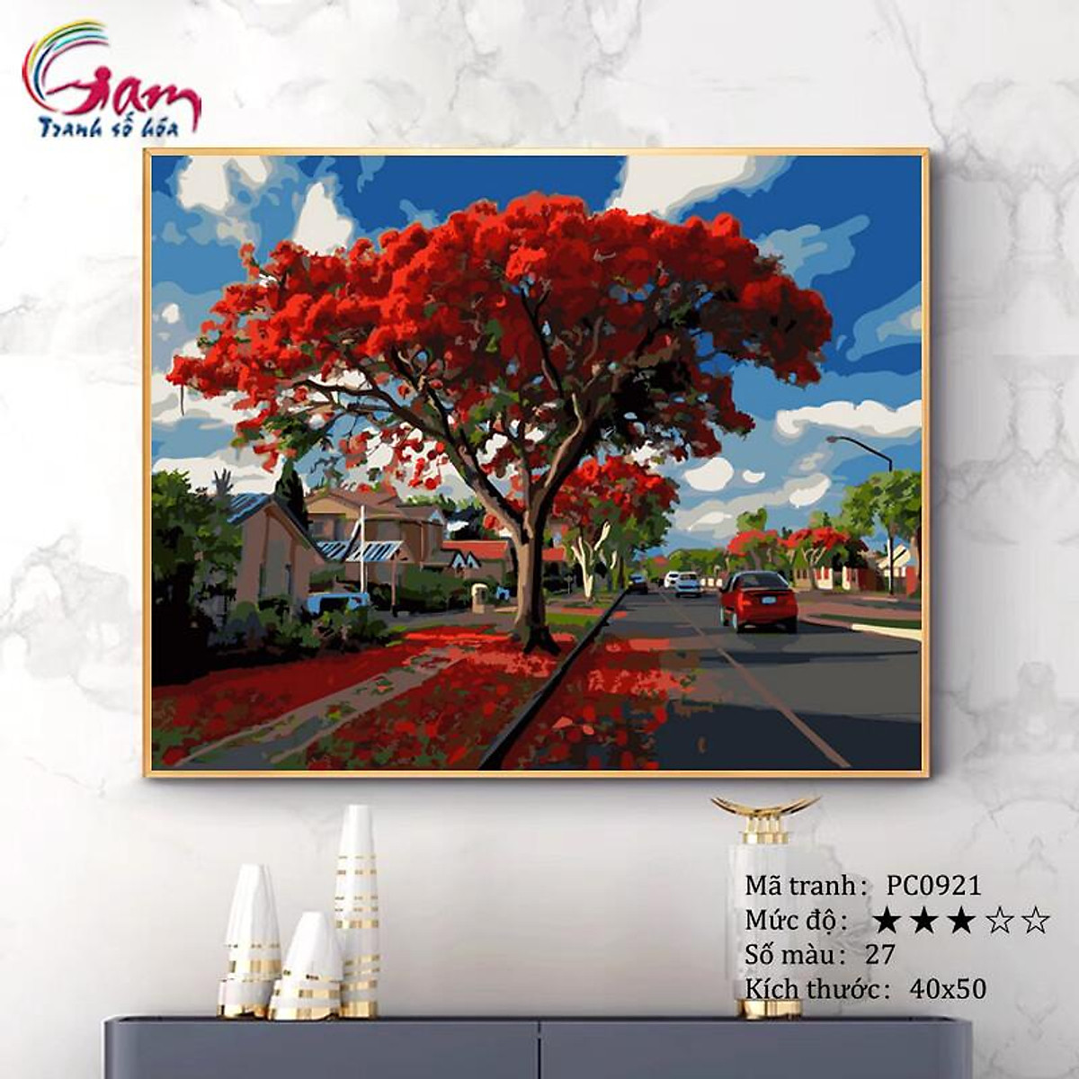 Mua Tranh Tự Tô Màu Theo Số Sơn Dầu Số Hóa Tranh Phong Cảnh Con Đường Hoa  Phượng Mùa Hè Pc0921 Tại Tranhsohoagam | Tiki