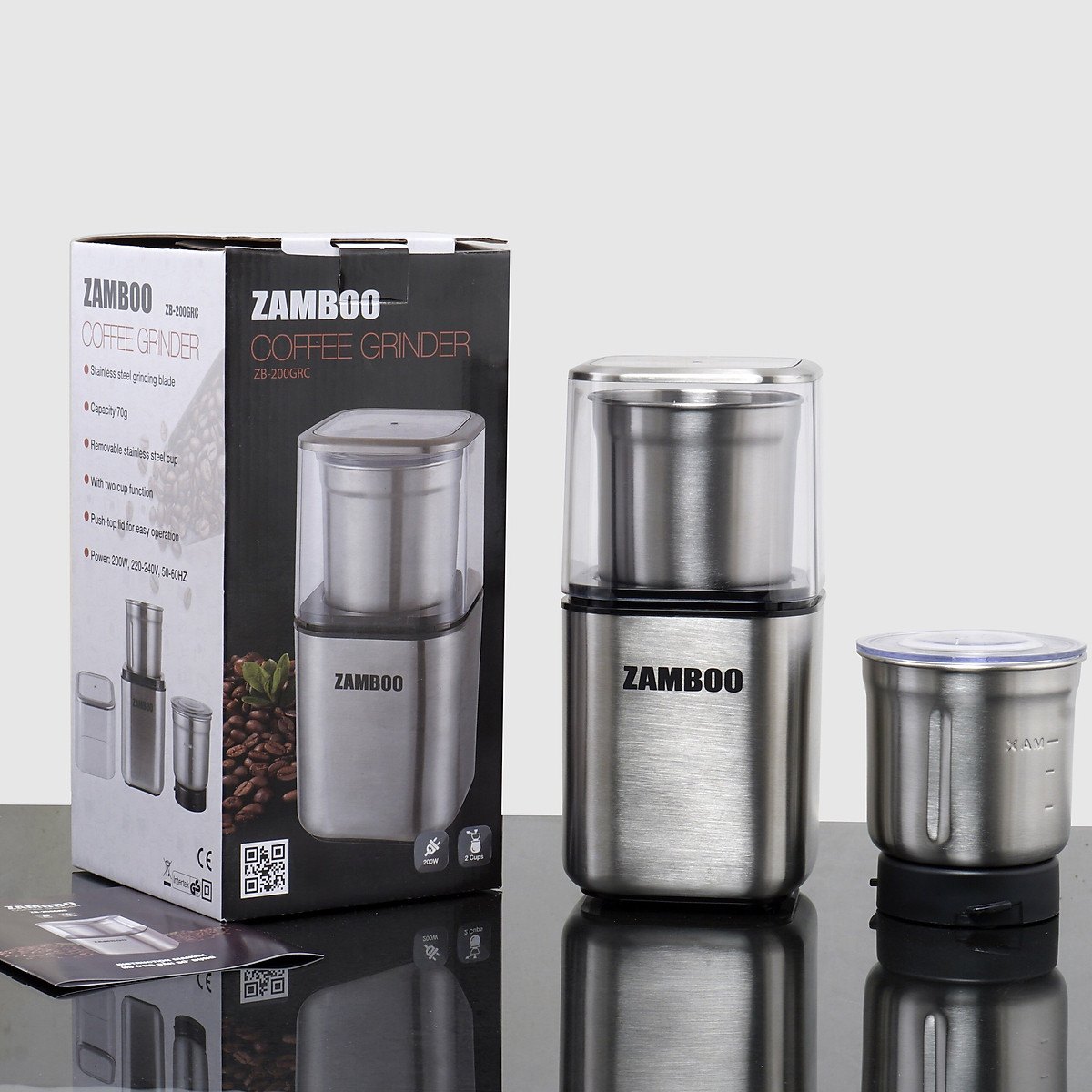 Máy xay 2 trong 1, xay khô và xay ướt Zamboo ZB-200GRC - Hàng Chính Hãng