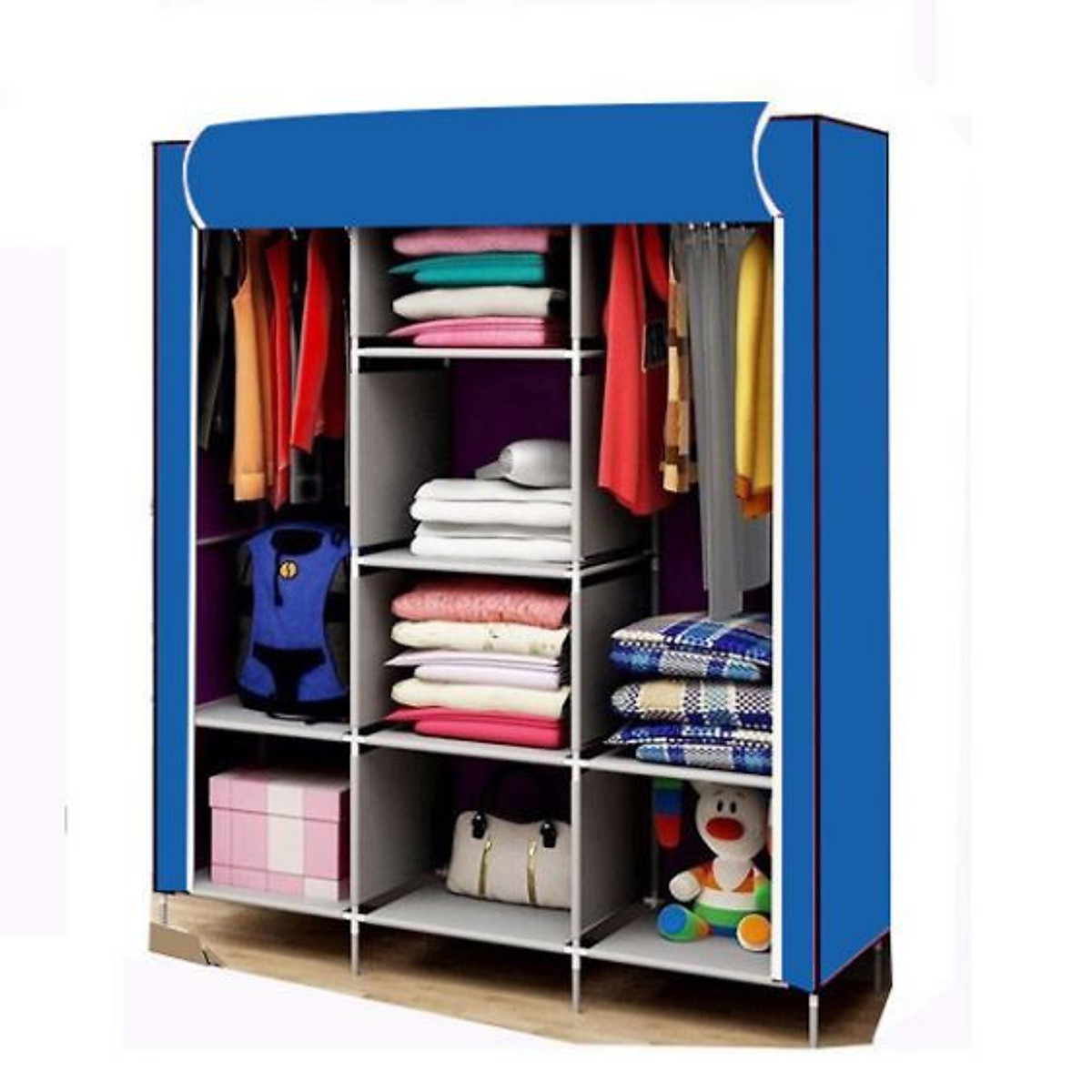 Tủ Quần Áo Cải Tiến Thế Hệ Mới, Tủ Vải Quần Áo 3 Buồng 8 Ngăn 1,7m Cao Cấp