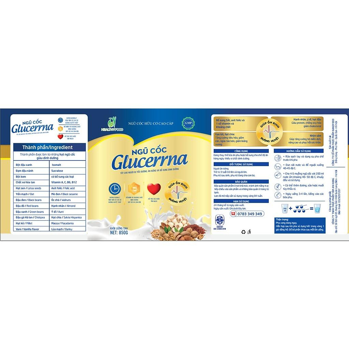 Combo 4 hộp Ngũ cốc hữu cơ cao cấp Glucerrna 850g