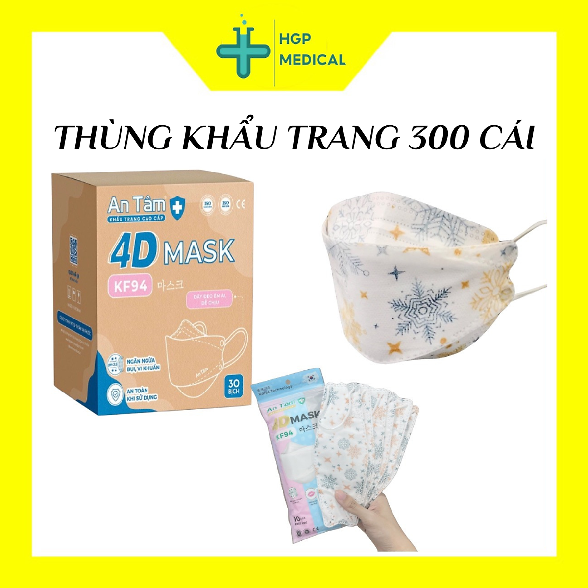 Khẩu trang KF94 - 4D An Tâm, không xù lông, dễ thở, ko đứt dây, nhiều màu ( 10 cái/túi)