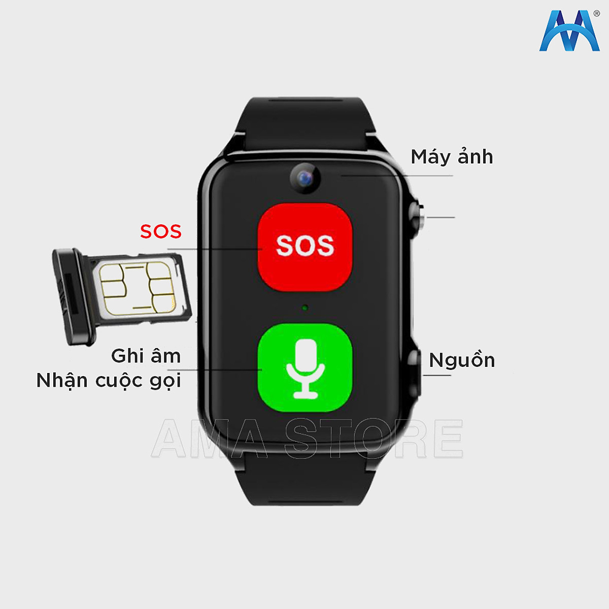 Đồng hồ Thông minh Định vị GPS cảnh báo ngã, tại nạn, đột quỵ AMA Watch S8 Hàng nhập khẩu