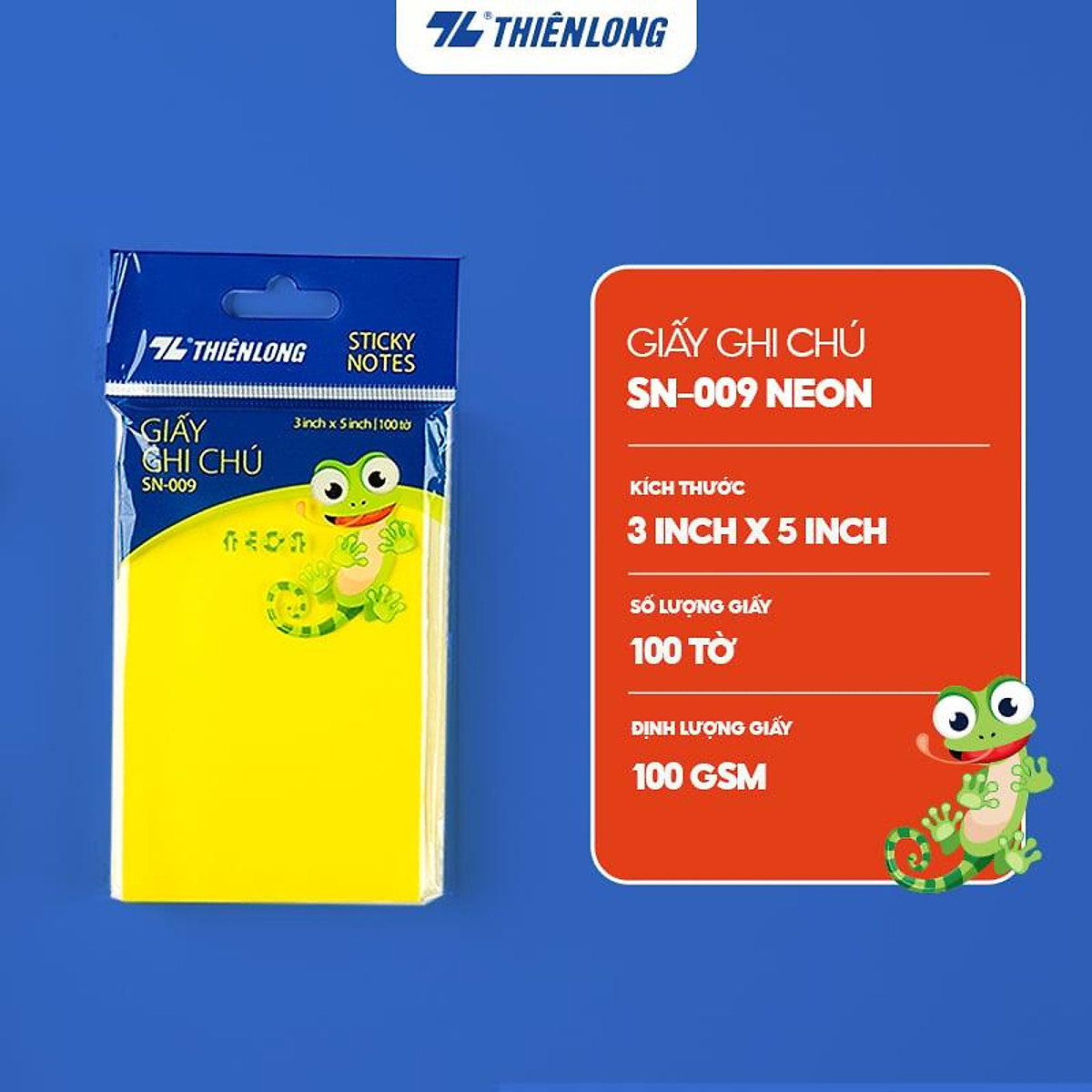 Giấy ghi chú - Giấy notes Neon Thiên Long - Nhiều kích thước