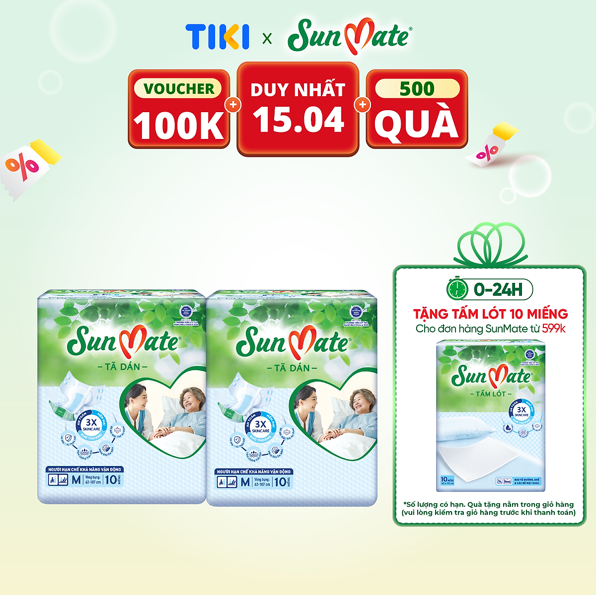 Combo 2 Tã Dán Người Lớn SunMate G2 Size M10 (10 Miếng)