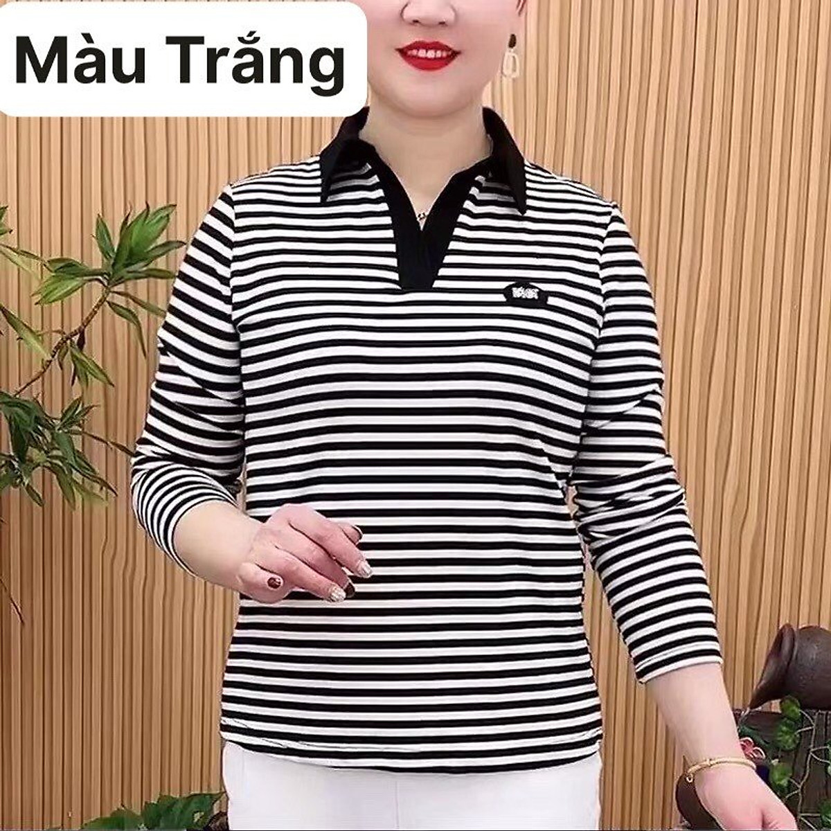 Mua Áo Thun Nữ Dài Tay Thu Đông, Cổ Chữ V - Trắng - Xl Tại Kiên Fashion 1