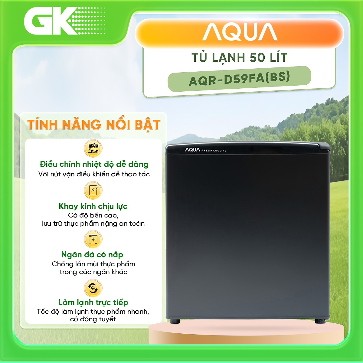 Tủ lạnh Aqua 50 lít AQR-D59FA (BS) Hàng chính hãng