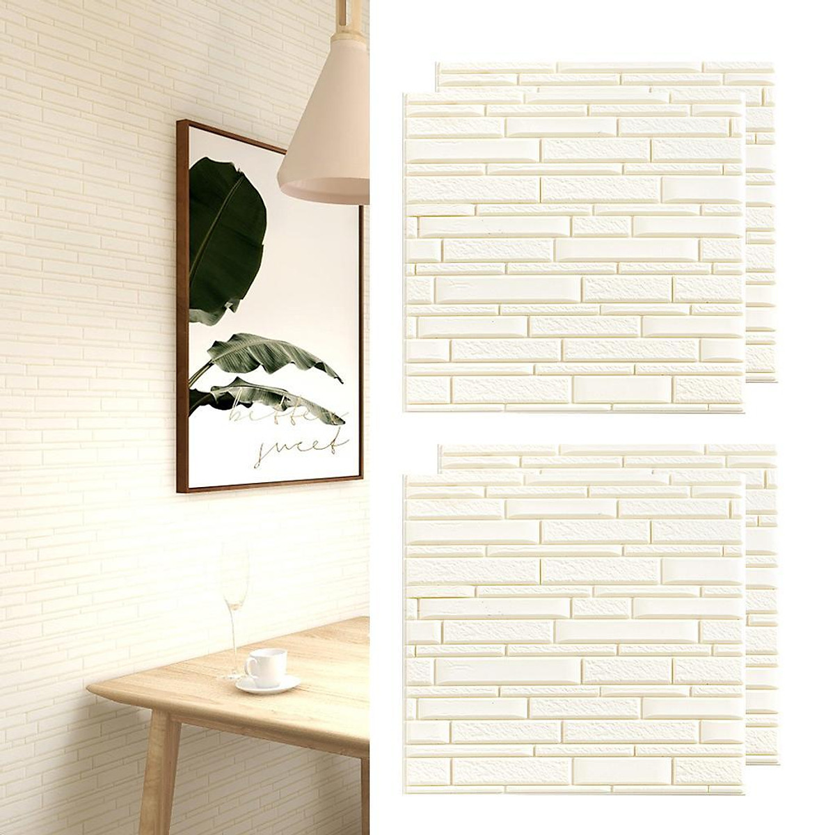4Xself-Adhesive 3D Wall Stickers Brick Style Wall Paper Pe Foam Panel White