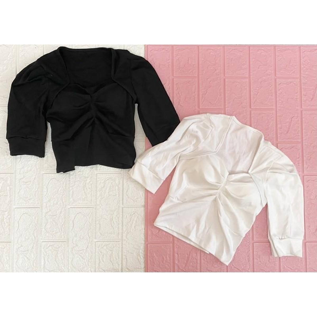 Áo thun kiểu croptop nhún ngực chất borip kèm mút ngực